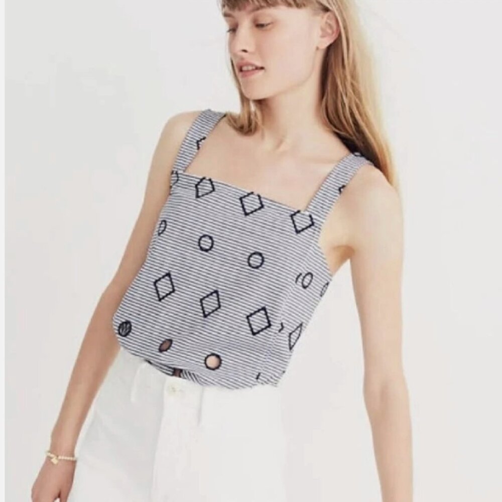 Madewell Striped Navy and White Geometric Tank